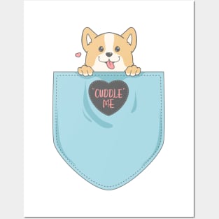 Cute corgi in pocket Posters and Art